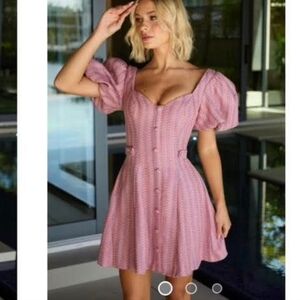 Chic Pink Puff Sleeve Midi Dress